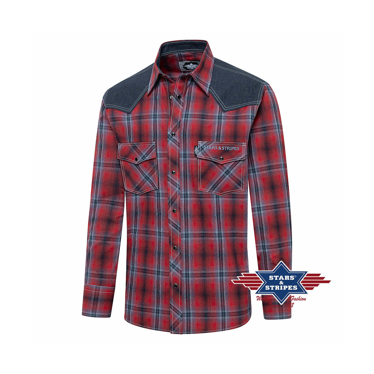 Kariertes Westernhemd -Hank- mit Westernpasse und aufgesetzten Brusttaschen, rot 3XL von Stars & Stripes