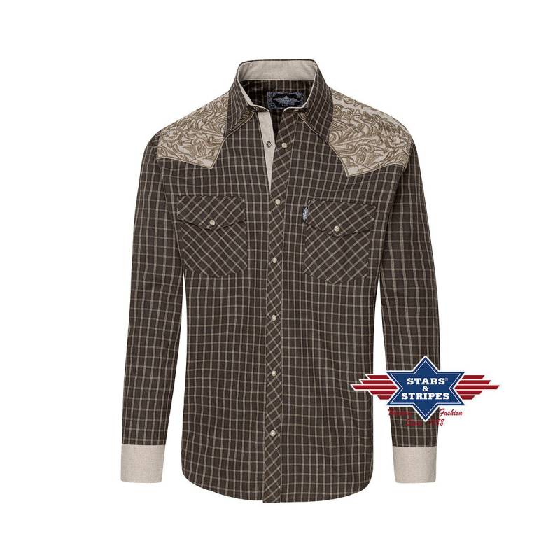 Kariertes Westernhemd -Roger beige- mit bestickter Westernpasse XL von Stars & Stripes