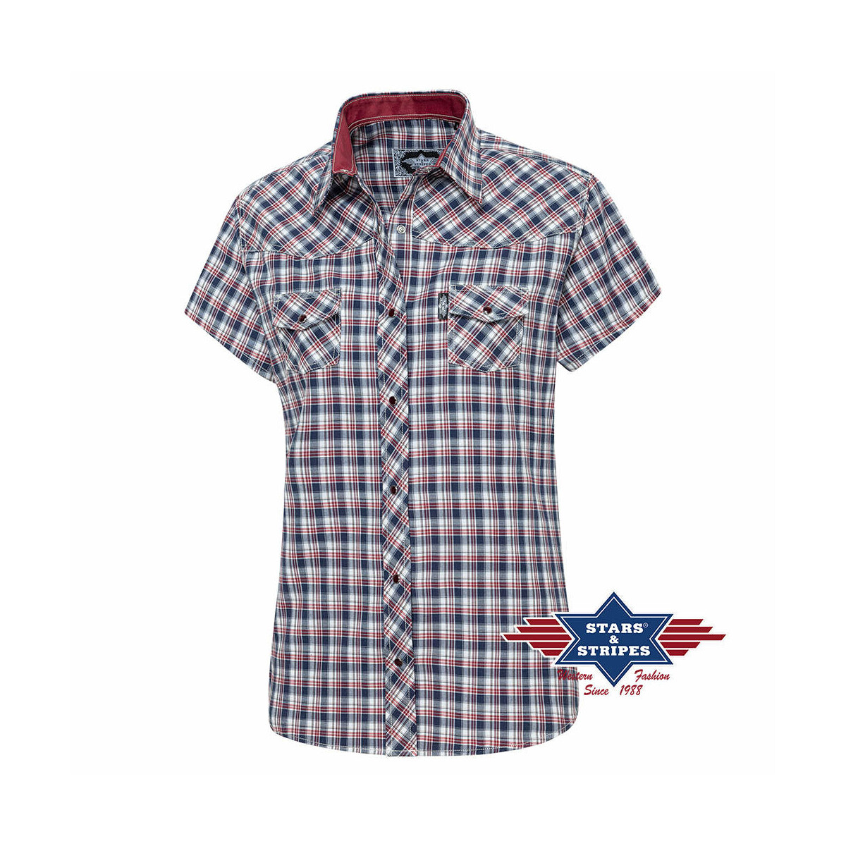 Kurzarm Karobluse, Damenbluse mit Westernpasse 2XL von Stars & Stripes