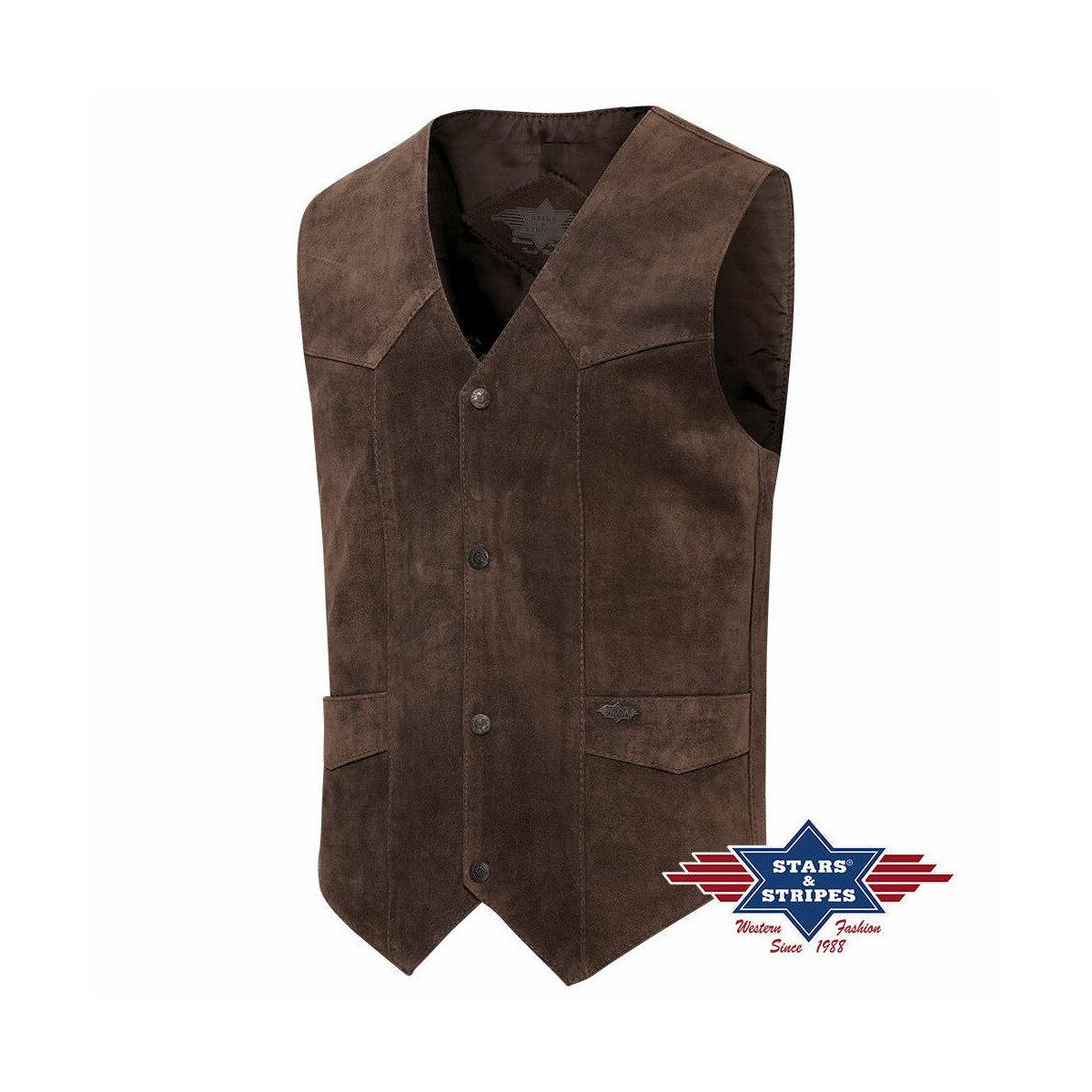 Rind-Veloursleder Lederweste -Alabama- choco 3XL von Stars & Stripes