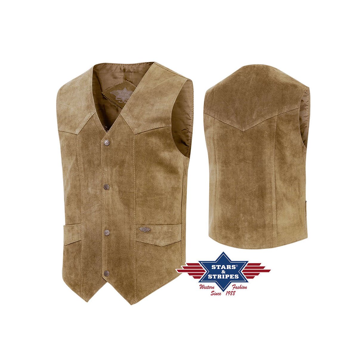 Rind-Veloursleder Lederweste, Alabama, beige Größe L von Stars & Stripes