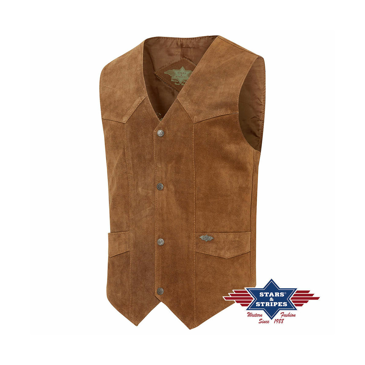 Rind-Veloursleder Lederweste, Alabama, brown 3XL von Stars & Stripes