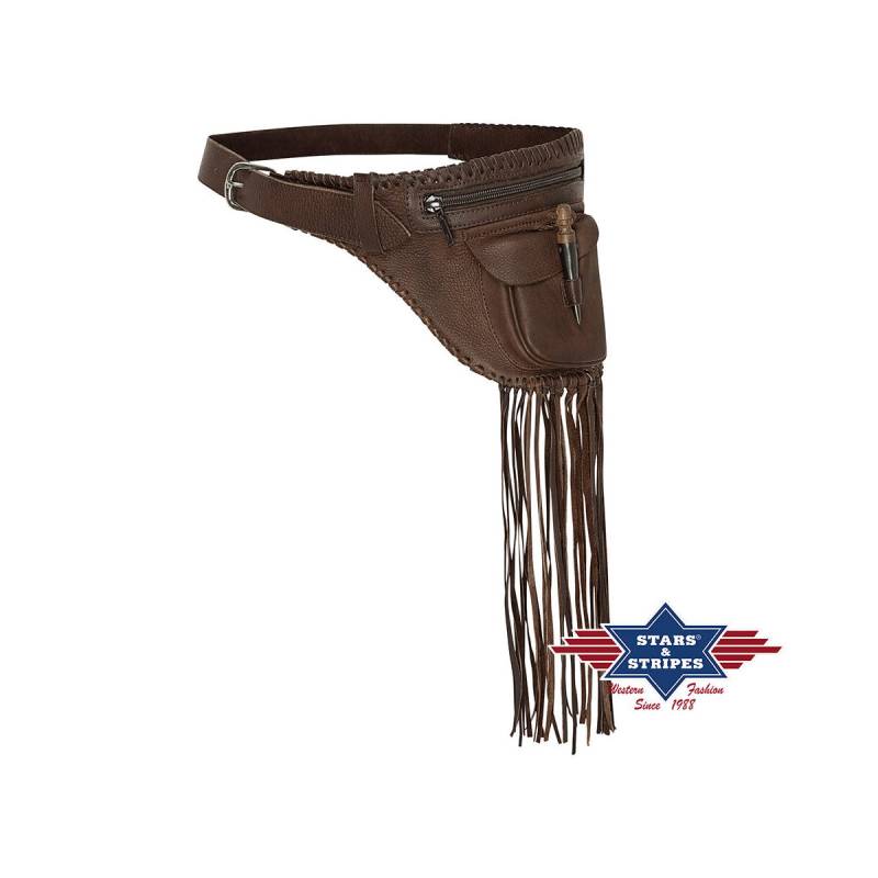 Rindsleder Hüfttasche mit Fransen, Hüfttasche, Reitertasche - braun von Stars & Stripes