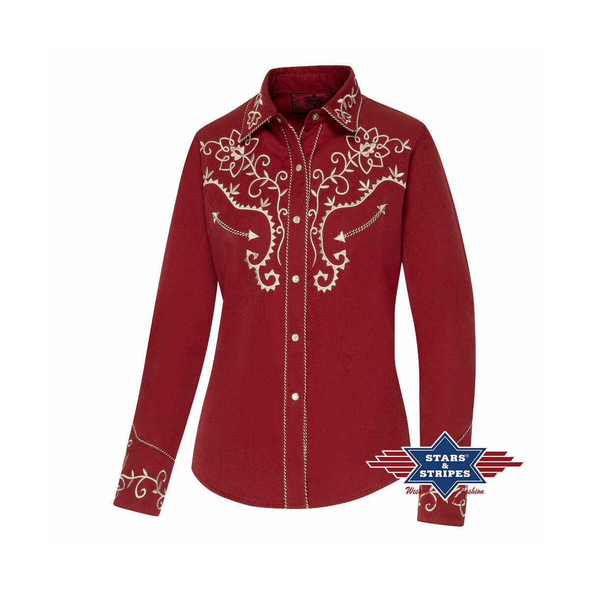 Rote Westernbluse -Ruth- mit aufwendiger Stickerei von Stars & Stripes