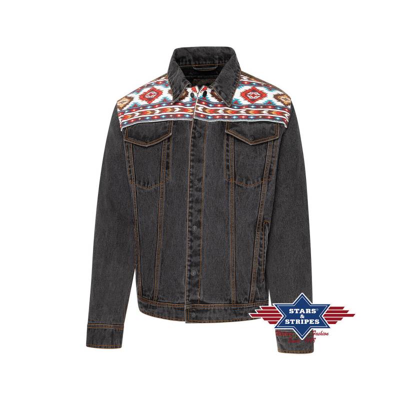 Schwarze Western-Jeansjacke mit Schulterbesatz von Stars & Stripes