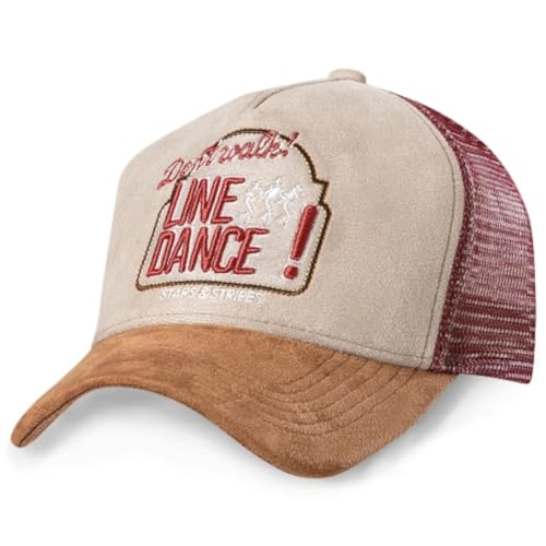STARS & STRIPES Western-Mode Trucker Cap LINE Dance Bordeaux – 3-Farbig mit 3D-Bestickung & Wildlederoptik | Verstellbare Snapback-Cap von STARS & STRIPES