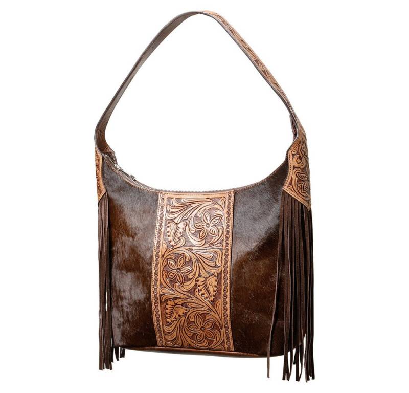 Stars & Stripes Umhängetasche Bag 11, Handpunzierte Ledertasche mit Fransen und Felleinsatz von Stars & Stripes