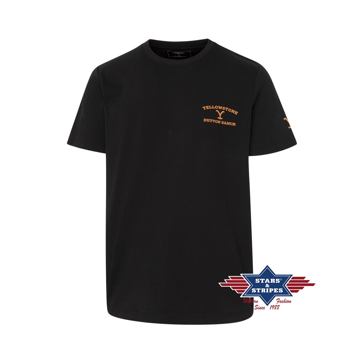 Unisex T-Shirt mit Rundhalsausschnitt und Yellowstone Logo Print S von Stars & Stripes