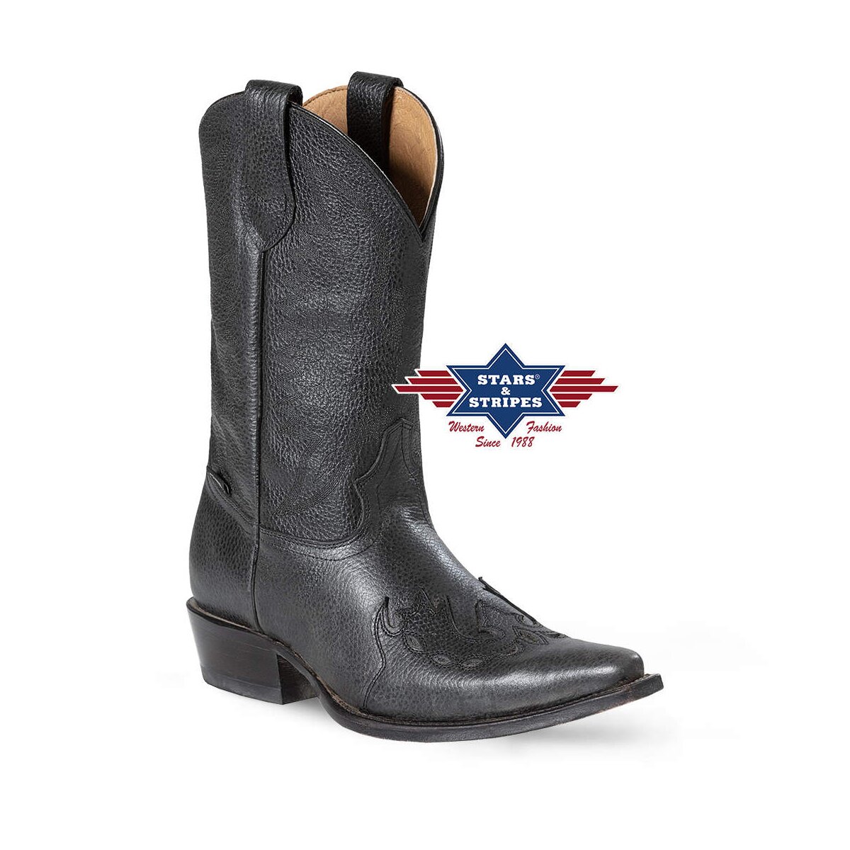 Unverwüstliche Westernstiefel aus hochwertigem Rindsleder, schwarz 44 von Stars & Stripes