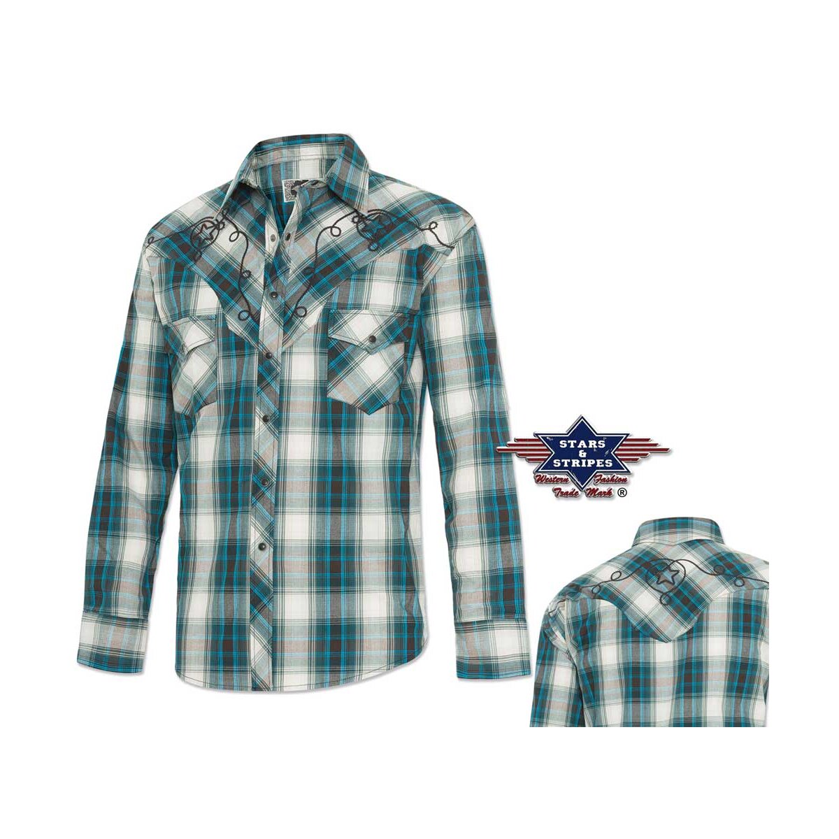 Western-Karohemd -Jeff blue- mit Stickerei Größe 3XL von Stars & Stripes