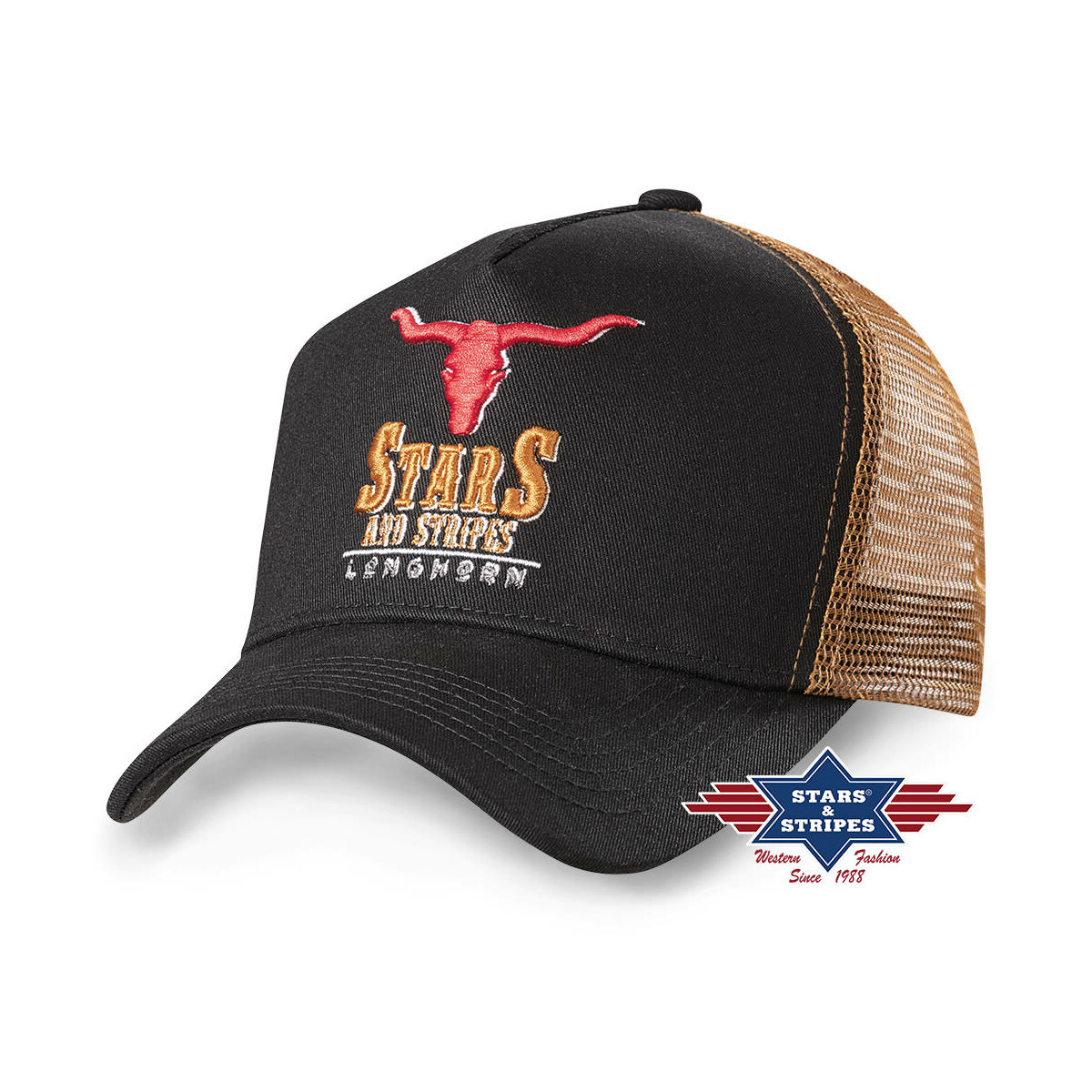 Western Trucker Cap Longhorn, Baseball Cap - schwarz von Stars & Stripes