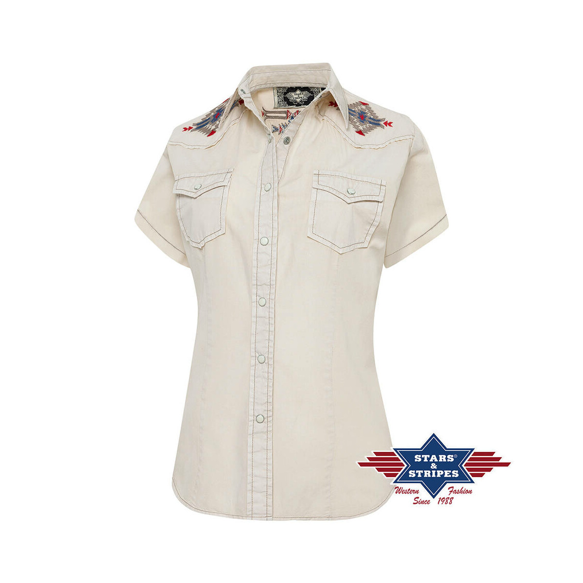 Westernbluse, Damenbluse Betty" mit Stickerei im Azteken Look 2XL" von Stars & Stripes