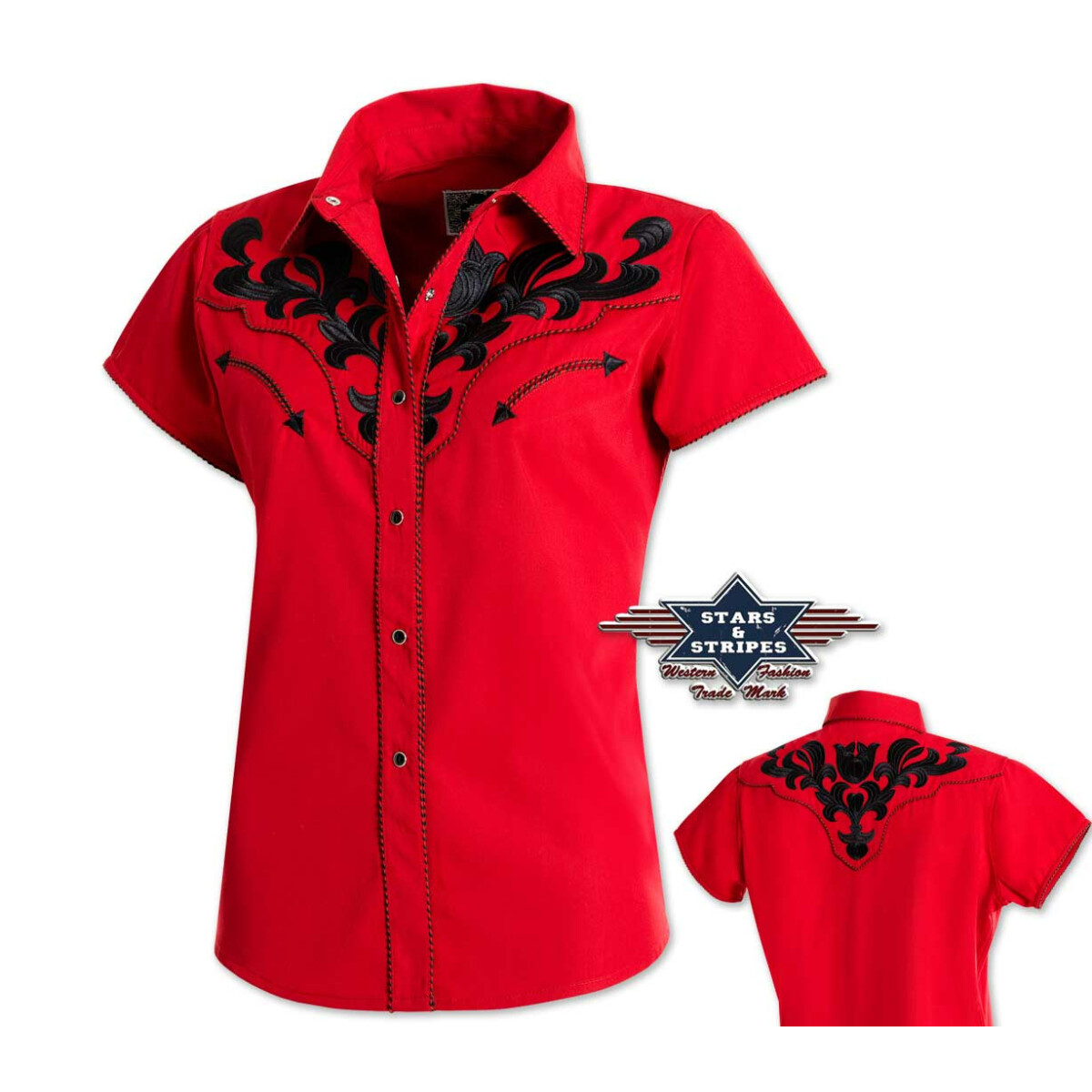 Westernbluse, Damenbluse Ella" rot, kurzärmlig v. Stars&Stripes 2XL" von Stars & Stripes