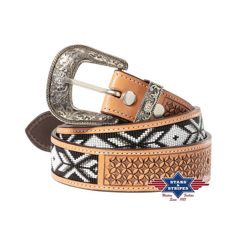 Westerngürtel aus Rindsleder mit Perlenmuster - WG-308 von Stars & Stripes
