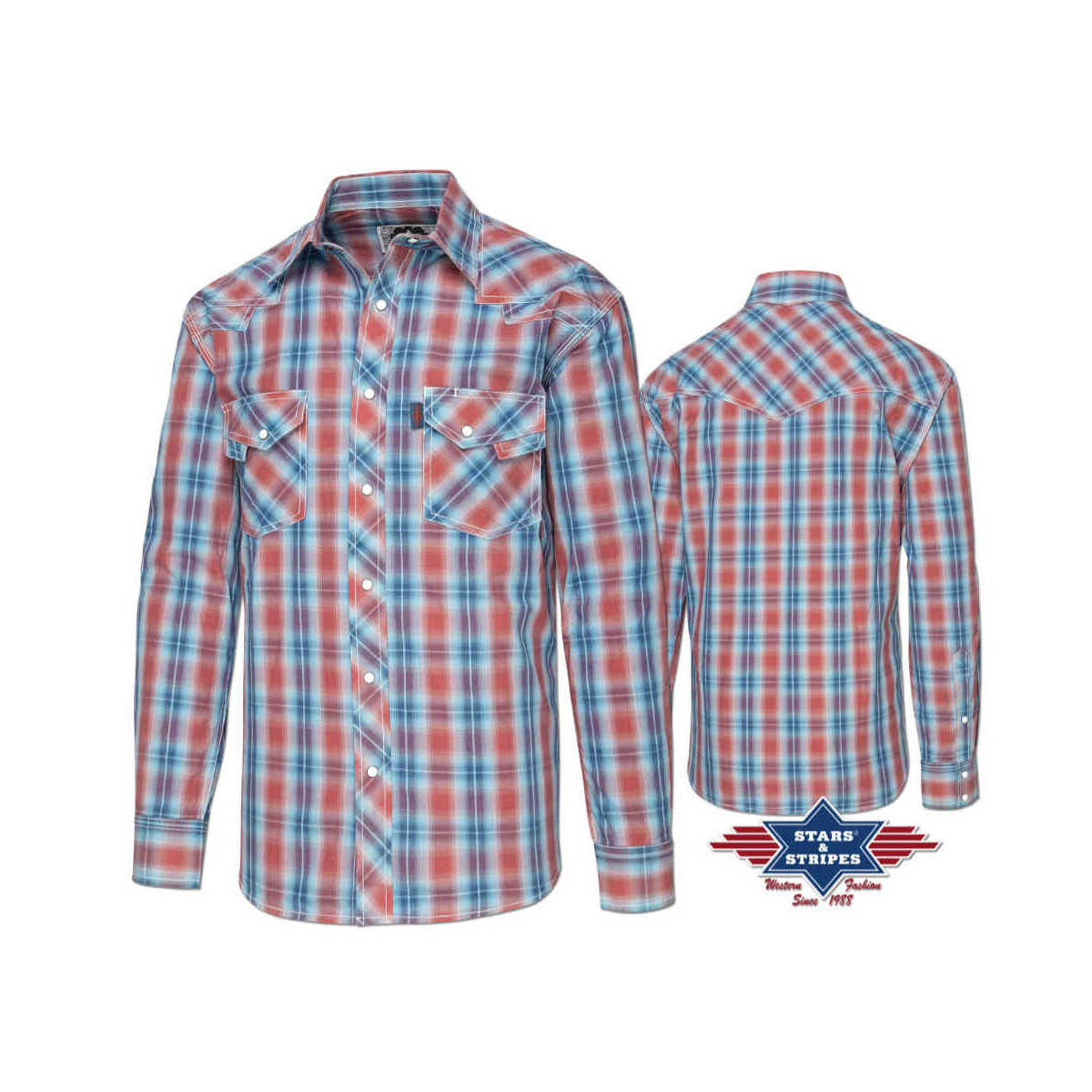 Westernhemd Herrenhemd -Lorenzo- kariert, Ziernähte Druckknöpfe Größe 3XL von Stars & Stripes