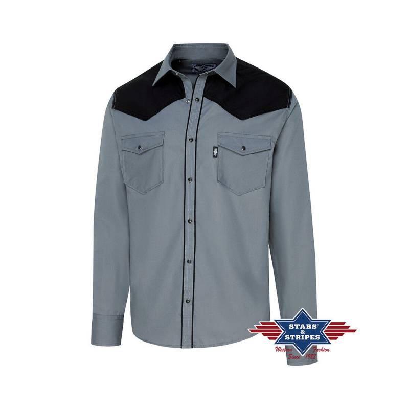 Westernhemd mit Farbkontrast und Paspelierung - Grau/Schwarz 2XL von Stars & Stripes