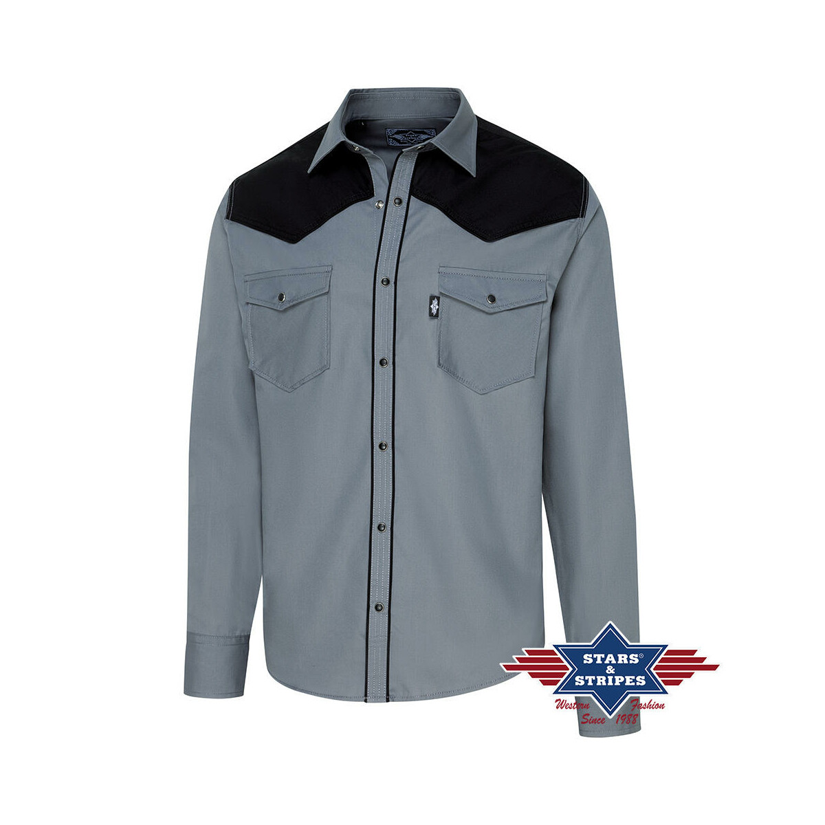 Westernhemd mit Farbkontrast und Paspelierung - Grau/Schwarz XL von Stars & Stripes