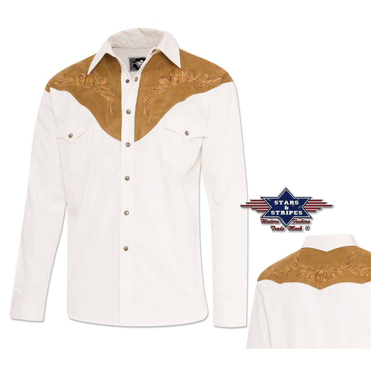 Westernhemd mit Wildlederoptik-Schulterbesatz und Stickerei Größe L Westernhemd mit Wildlederoptik-Schulterbesatz und Stickerei Größe L von Stars & Stripes