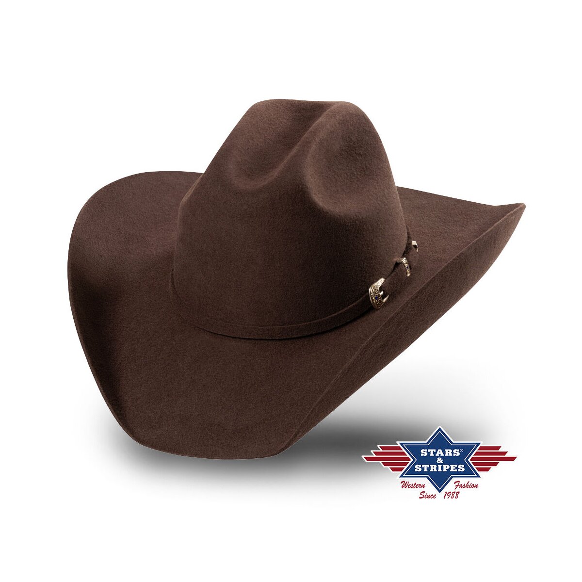 Westernhut Wollfilzhut Wyoming Hutband mit Schnalle, Farbe braun 55 von Stars & Stripes