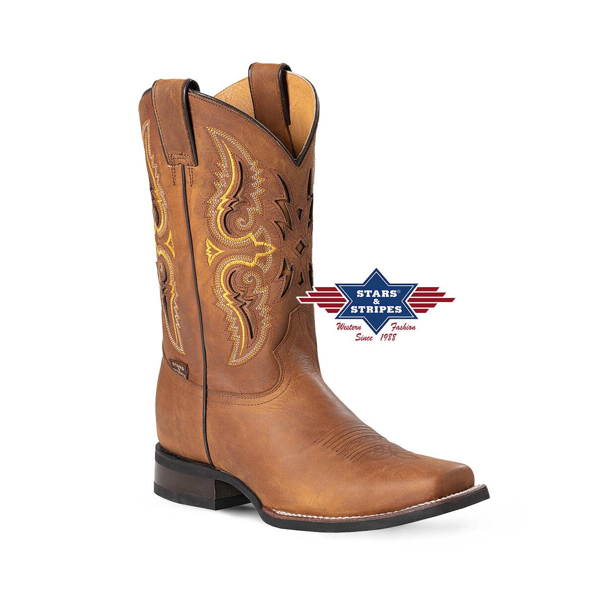 Westernstiefel WB-60 aus hochwertigem Leder mit farbiger Stickerei 45 von Stars & Stripes
