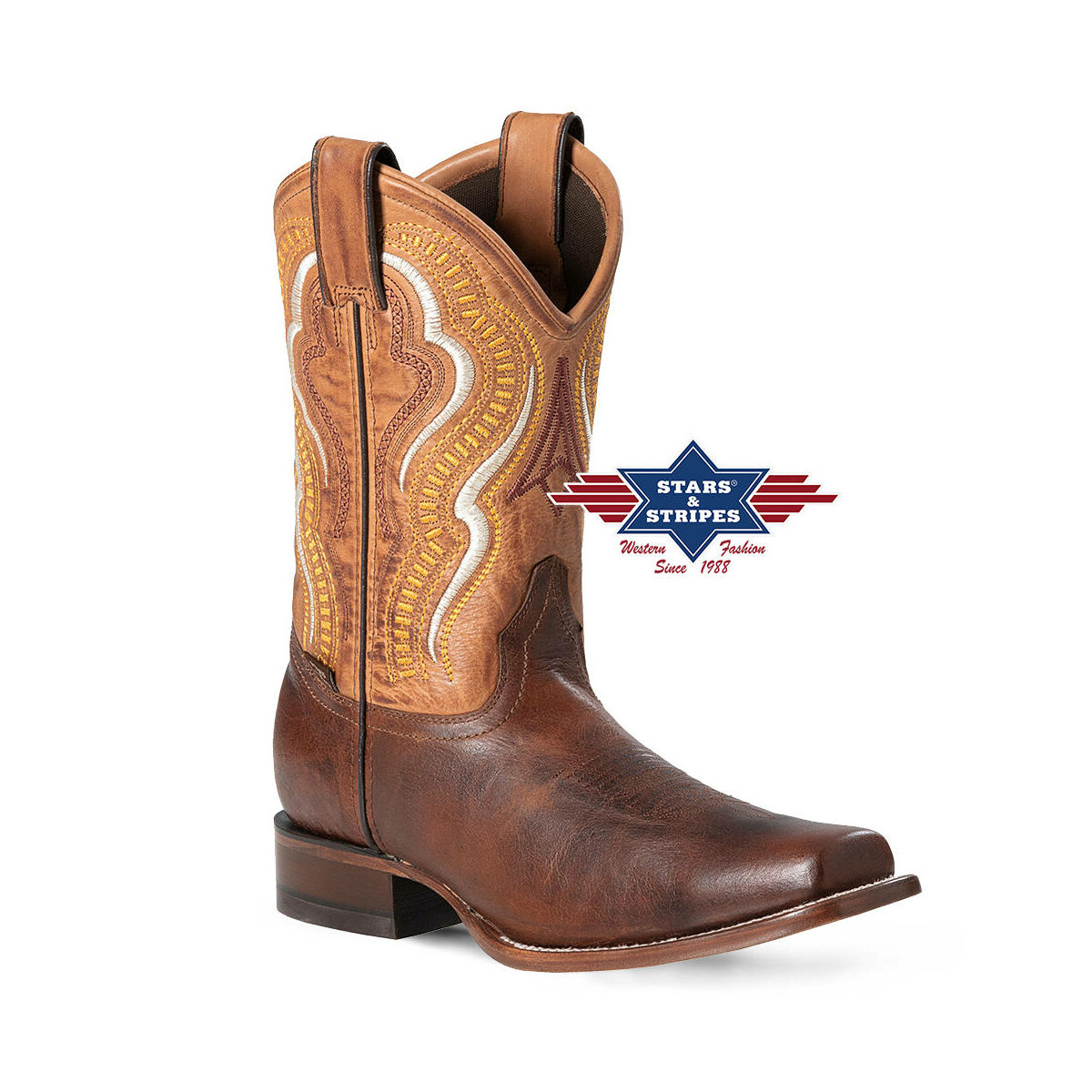 Westernstiefel WB-61 aus Rindsleder mit farbiger Stickerei 41 von Stars & Stripes