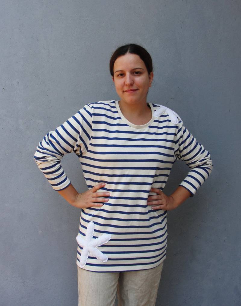 Gestreiftes Top Vintage Handgemachte Spitze Seestern, Medium/Large Gestreiftes Top Vintage Handgemachte Spitze Seestern, Medium/Large von StarsWear