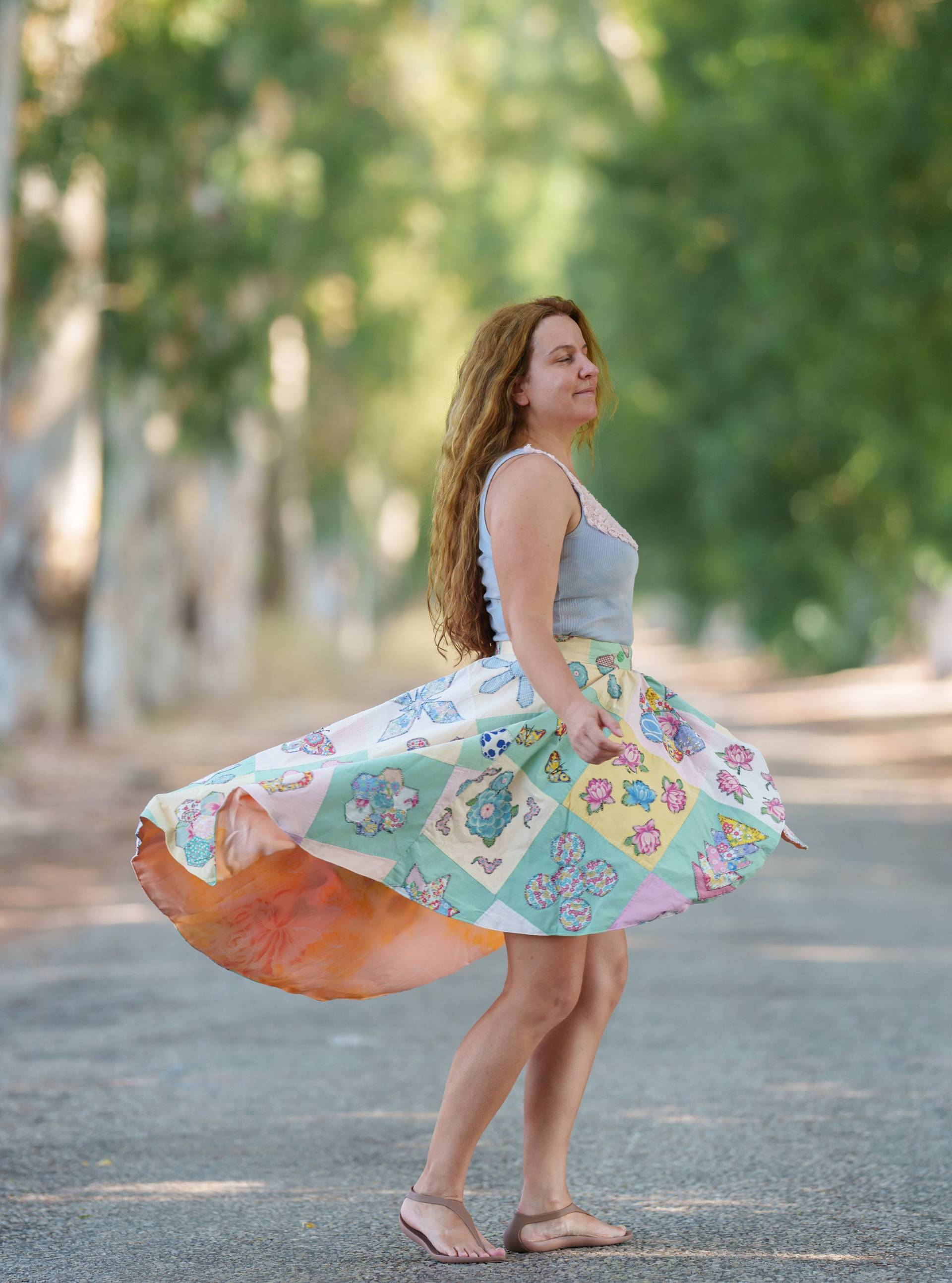 Patchwork Quilt Kaskadenrock High Low Saum, Größe S von StarsWear