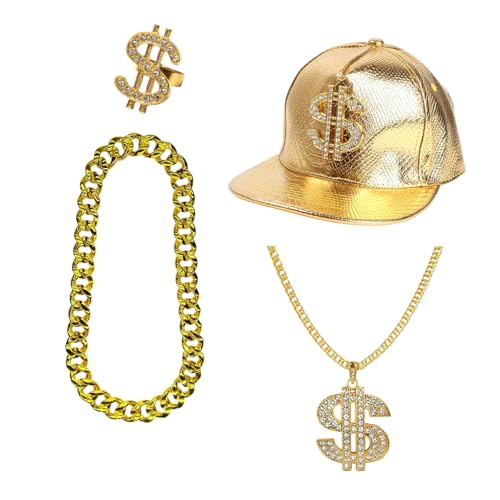 Starsouce Hip Hop Kostüm Kit - 80er 90er Rapper Zubehör für Männer, DJ Party Outfits Kit & Cosplay Goldkette Halskette von Starsouce