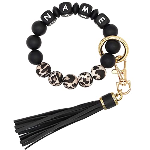 Starsprairie Personalisiertes Armband Schlüsselanhänger Silikon Perlen Elastischer Schlüsselanhänger Armband Armreif Quaste Tragbares Haus Autoschlüssel Ring von Starsprairie