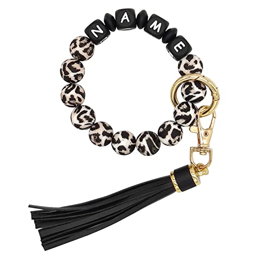 Starsprairie Personalisiertes Armband Schlüsselanhänger Silikon Perlen Elastischer Schlüsselanhänger Armband Armreif Quaste Tragbares Haus Autoschlüssel Ring von Starsprairie