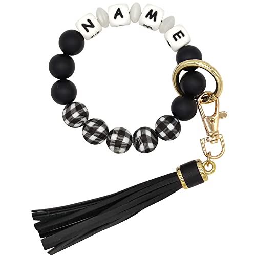 Starsprairie Personalisiertes Armband Schlüsselanhänger Silikon Perlen Elastischer Schlüsselanhänger Armband Armreif Quaste Tragbares Haus Autoschlüssel Ring von Starsprairie