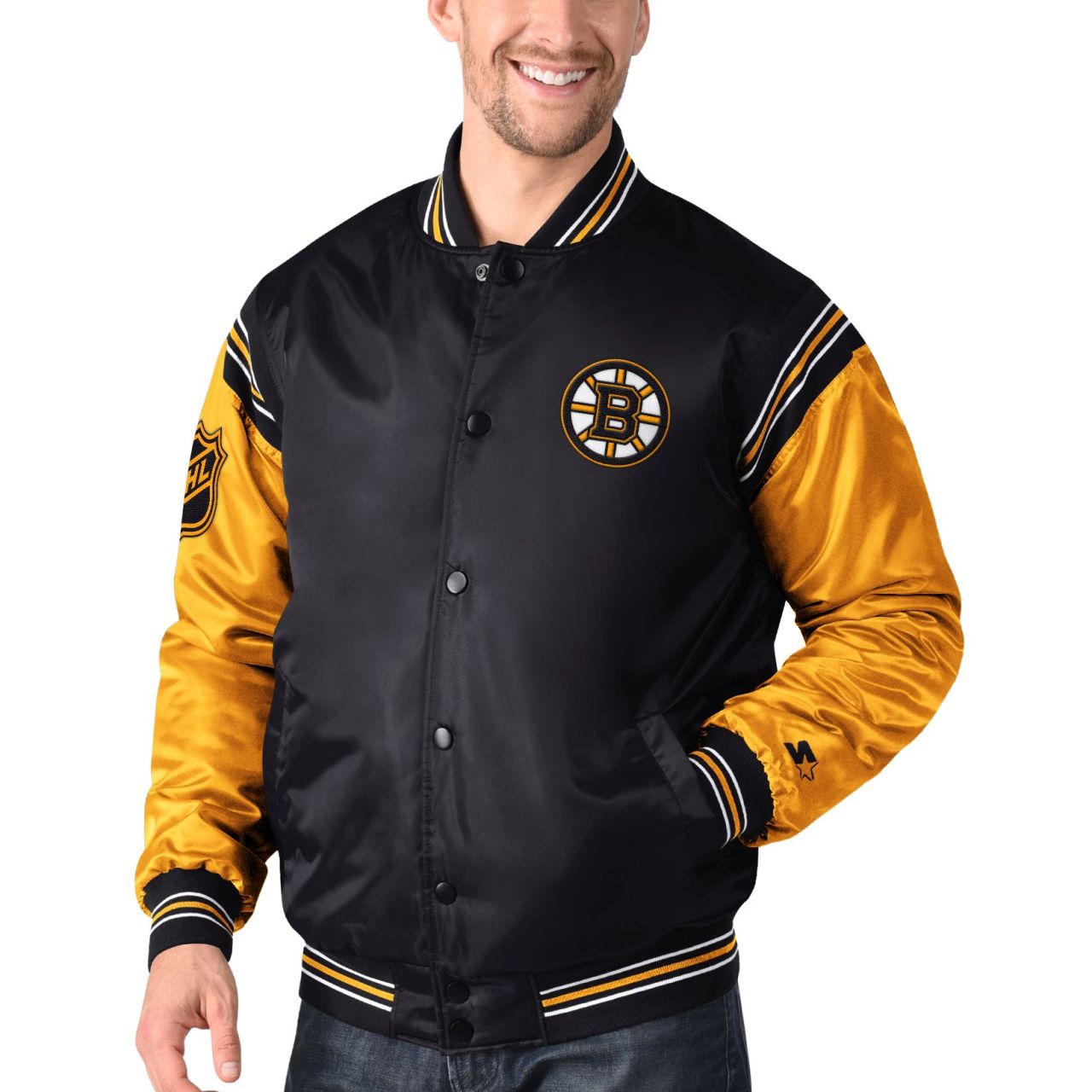 STARTER NHL Boston Bruins ENFORCER Varsity Satin Jacke von Starter