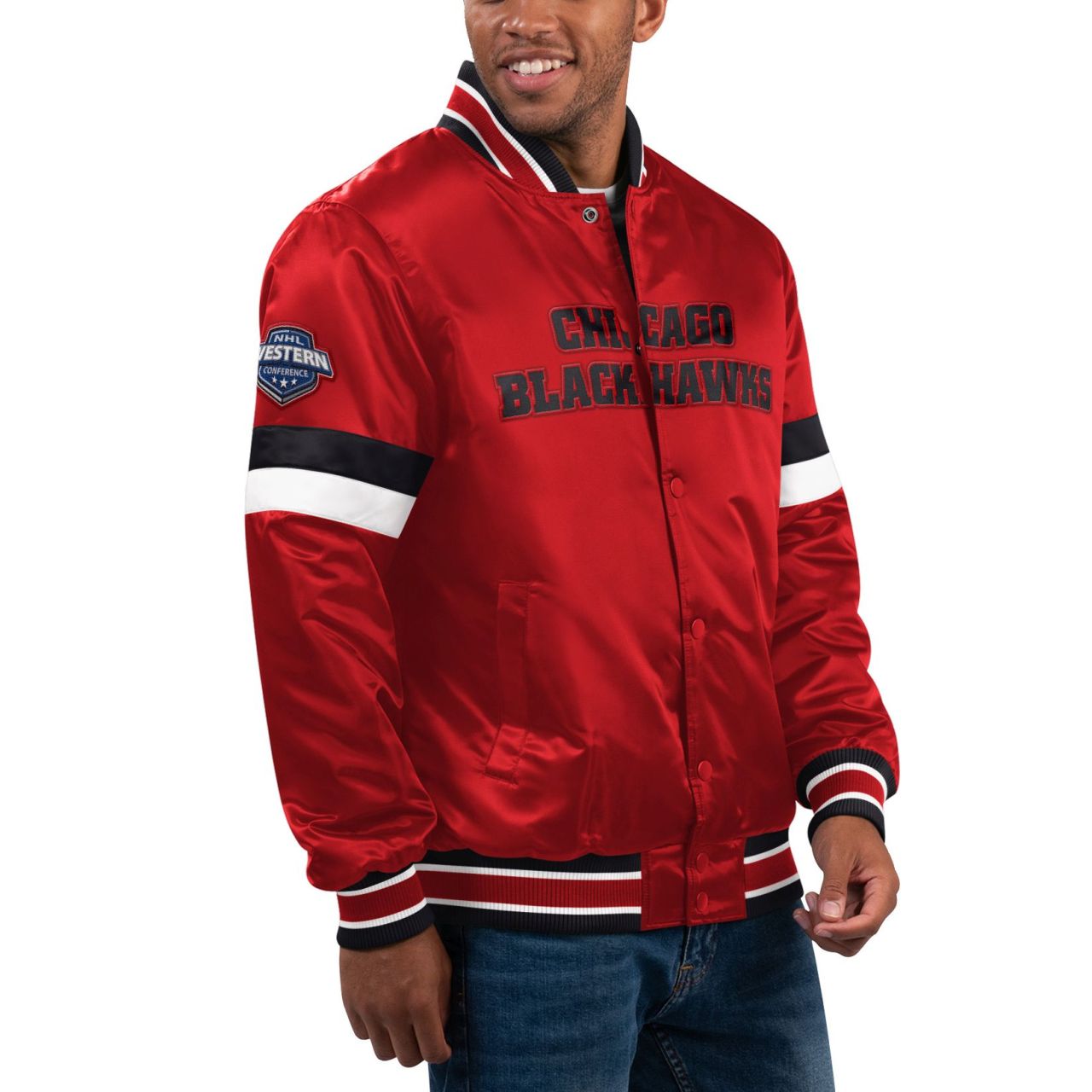 STARTER NHL Chicago Blackhawks HOMEGAME Varsity Satin Jacke von Starter