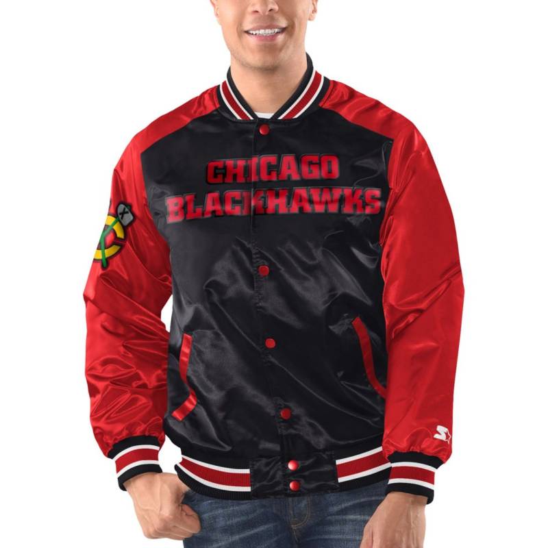 STARTER NHL Chicago Blackhawks RENEGADE Varsity Satin Jacke von Starter
