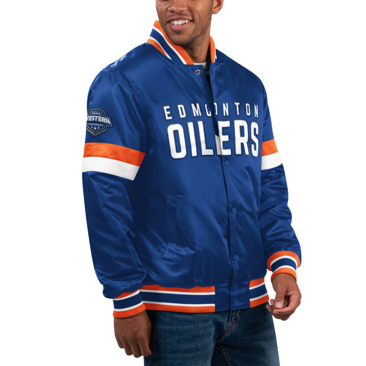 STARTER NHL Edmonton Oilers HOMEGAME Varsity Satin Jacke von Starter