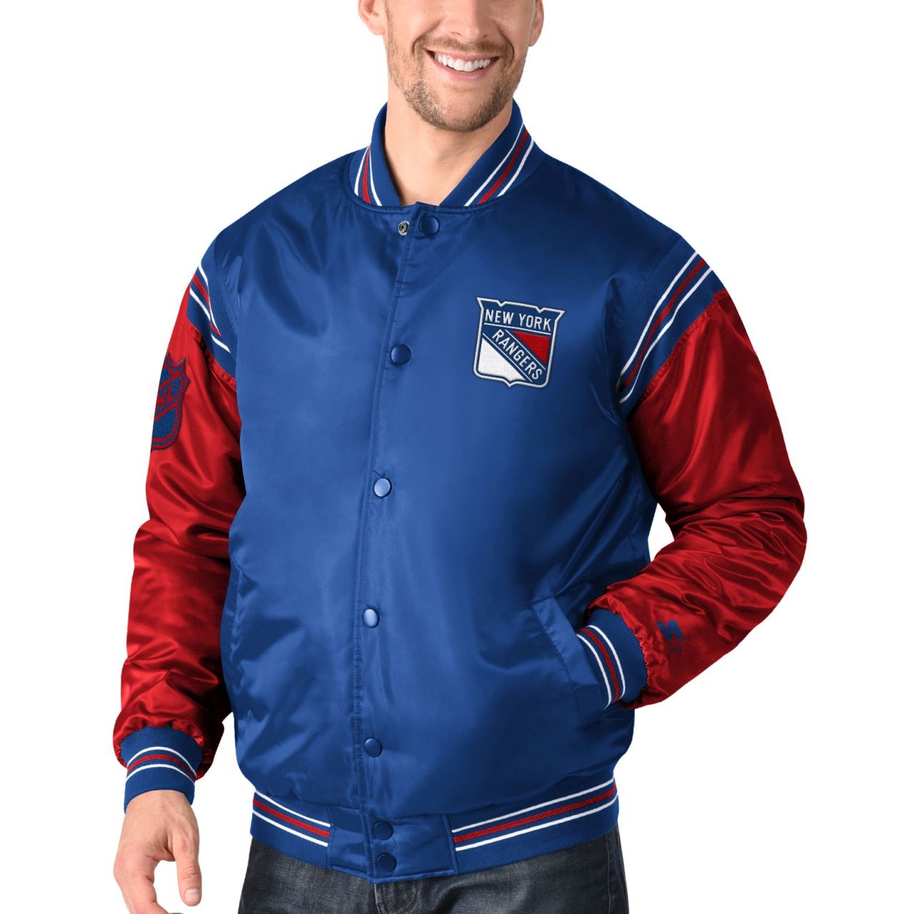 STARTER NHL New York Rangers ENFORCER Varsity Satin Jacke von Starter