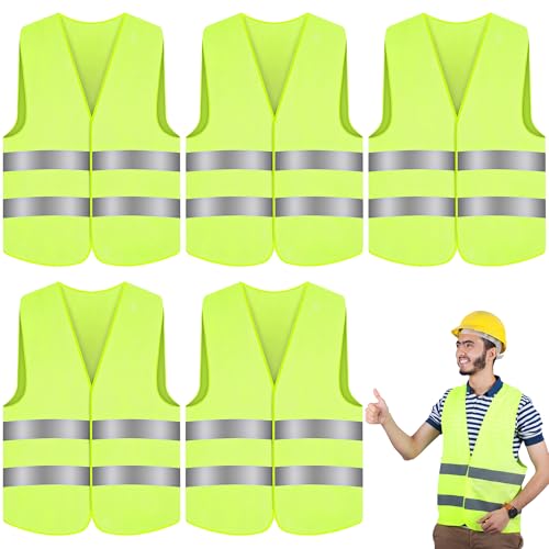 Warnwesten Auto 5er, Klettstreifen Leuchtweste Warnweste Erwachsene, Strapazierfähig Sicherheitsweste Auto Damen Herren Kinder, Leicht Warnweste Gelb, Atmungsaktiv Warnweste Große Fahrrad Auto Zubehör von Starvortex
