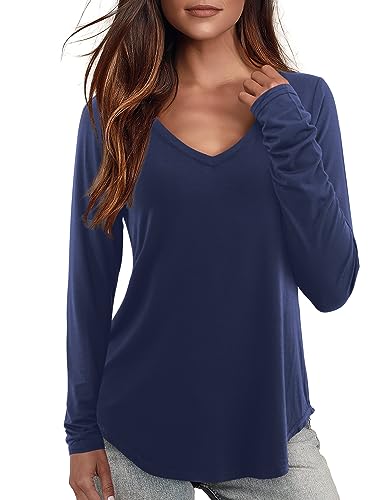 Starybirds Tunika Damen Langarm Blusen Elegant V Ausschnitt Oberteile Marineblau XL von Starybirds