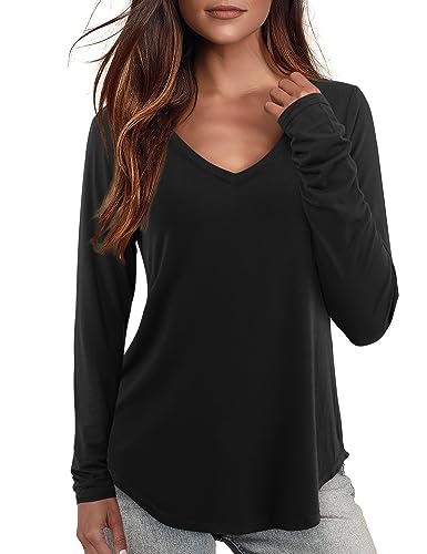 Starybirds Bluse Damen Lose Langarmshirt Tunika Elegant V Ausschnitt Tshirt Schwarz S von Starybirds