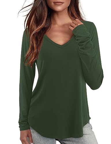 Starybirds Blusen Shirt Damen Langarm Lose Oberteile V Ausschnitt Longshirt Armeegrün M von Starybirds