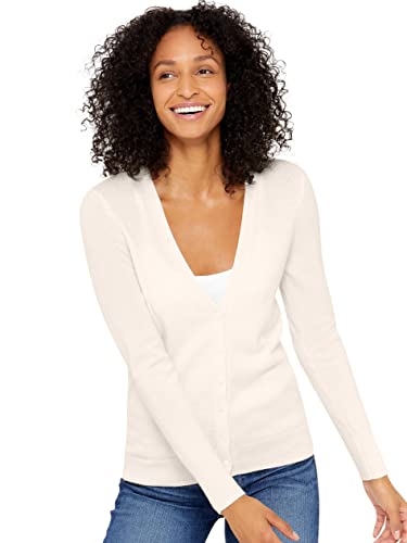 State Cashmere Damen Strickjacke 100% reines Kaschmir Knopfleiste Langarm Pullover mit V-Ausschnitt (L, Elfenbein) von State Cashmere