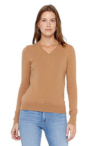 State Cashmere Damen Strickpullover 100% reines Kaschmir Feinstrick Langarm Pullover Mit V-Ausschnitt (X-L, Cammello) von State Cashmere