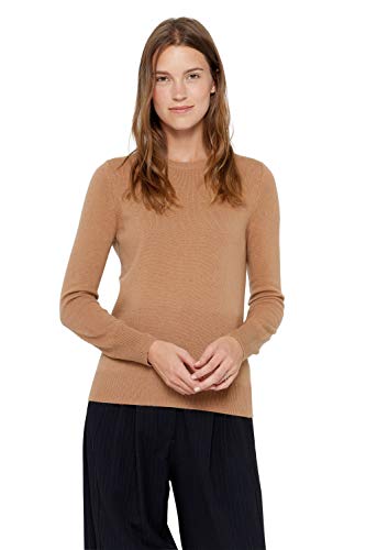 State Cashmere Damen Strickpullover 100% reines Kaschmir Feinstrick Langarm Pullover mit Rundhalsausschnitt (L, Cammello) von State Cashmere