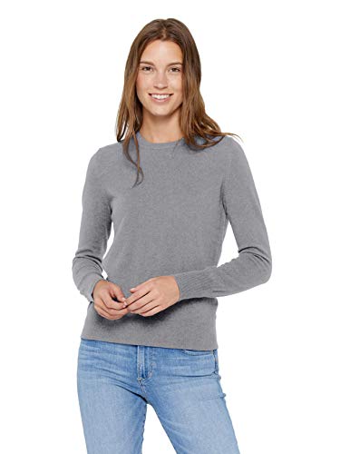 State Cashmere Damen Strickpullover 100% reines Kaschmir Feinstrick Langarm Pullover mit Rundhalsausschnitt (L, Grau meliert) von State Cashmere