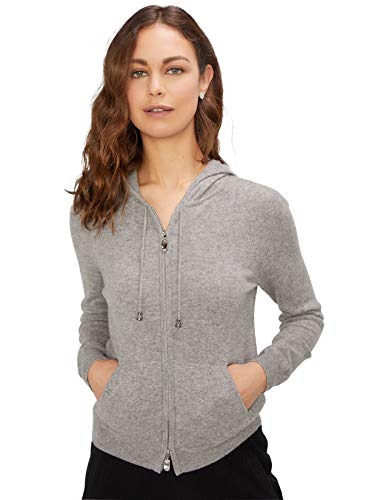 State Cashmere Damen durchgehendem Reißverschluss Kapuzenpullover 100% Reiner Kaschmir Langarm Pulli mit Fronttasche (Medium, Heidekrautgrau) von State Cashmere