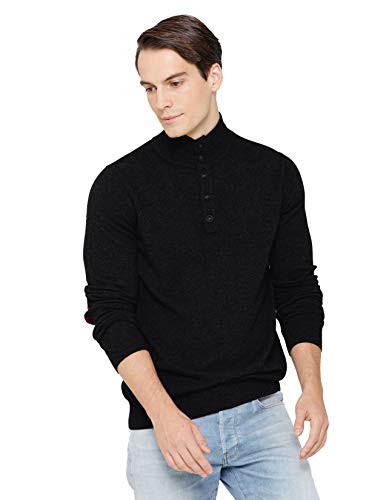 State Cashmere Herren Troyer Pullover mit Stehkragen und Knopfverschluss 100% reines Kaschmir Feinstrick Langarm Pulli (Large, Schwarz) von State Cashmere