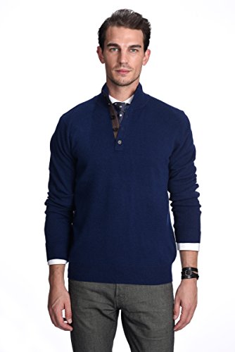 State Cashmere Herren Troyer Pullover mit Stehkragen und Knopfverschluss 100% reines Kaschmir Feinstrick Langarm Pulli (X-Large, Marine) von State Cashmere
