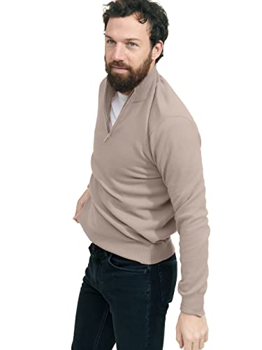 State Cashmere Herren Troyer Pullover mit Stehkragen und Viertel-Reißverschluss 100% reines Kaschmir Feinstrick Langarm Pulli (Large, Mokka) von State Cashmere