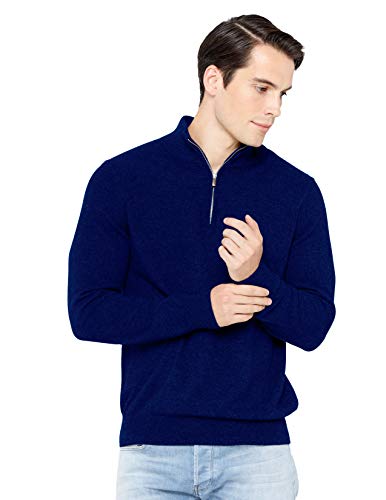 State Cashmere Herren Troyer Pullover mit Stehkragen und Viertel-Reißverschluss 100% reines Kaschmir Feinstrick Langarm Pulli (X-Large, Marine) von State Cashmere