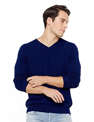 State Cashmere Herren V-Ausschnitt Strickpullover 100% reines Kaschmir Feinstrick Langarm Pullover (Large, Marine) von State Cashmere